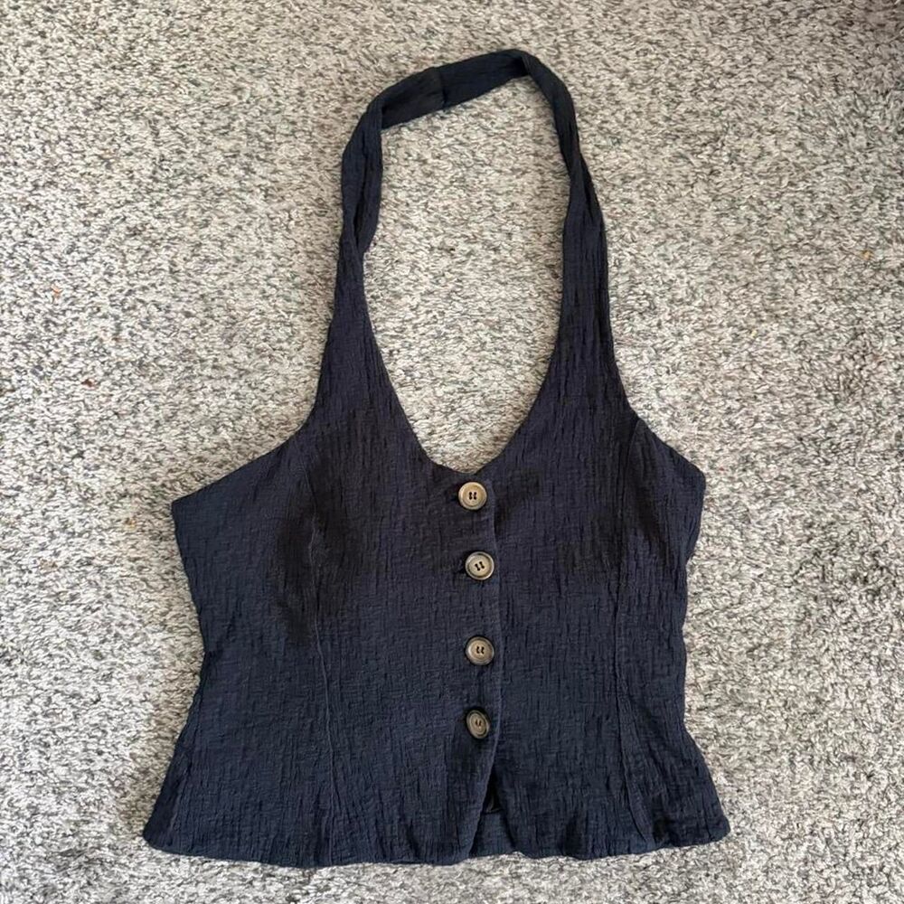 Anthropologie Women's Black and Grey Crop-top